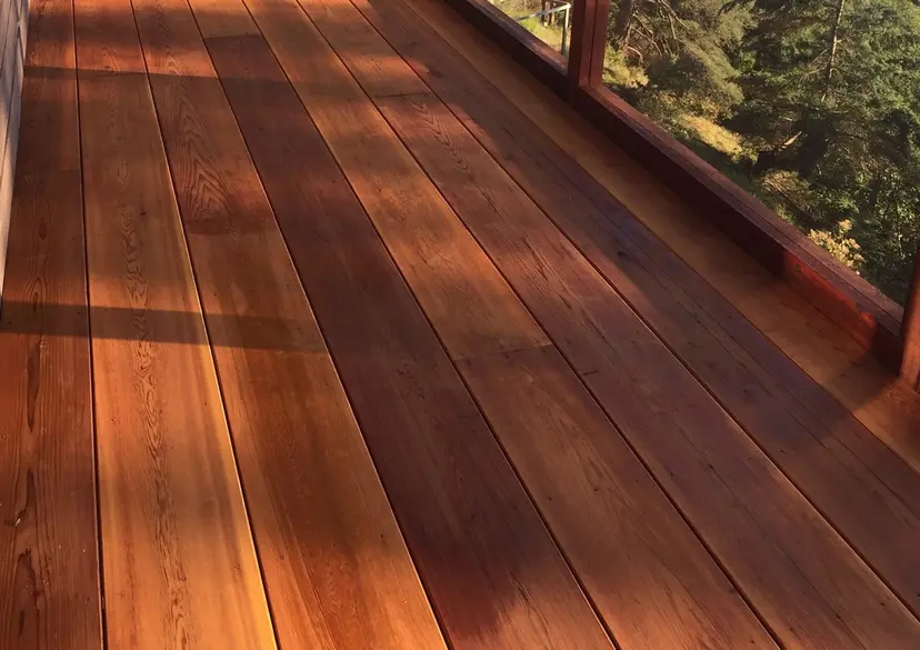 Cedar and redwood deck with rich wood grain