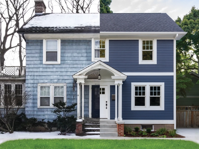 Before and after full home siding makeover